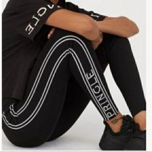 H&M x PRINGLE OF SCOTLAND Black Knit Logo Striped High Waisted Leggings, Size S